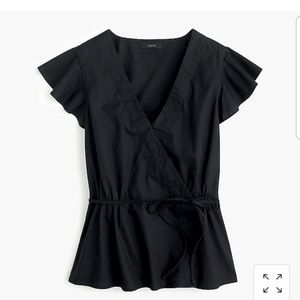 Jcrew Black Flutter Sleeve Top